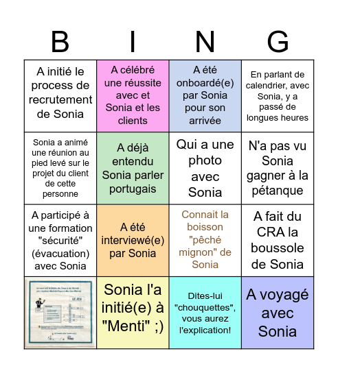 Pot de départ Sonia Bingo Card