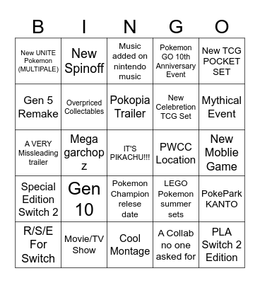 Pokemon PRESENTS Bingo Card