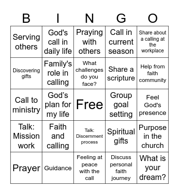 God's Calling Bingo Card