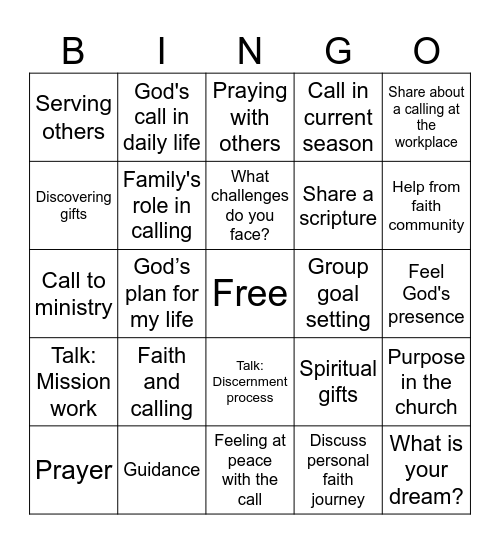 God's Calling Bingo Card