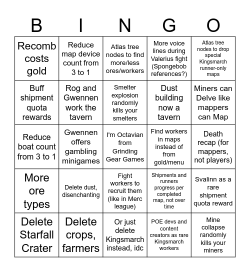 Kingsmarch Bingo Card