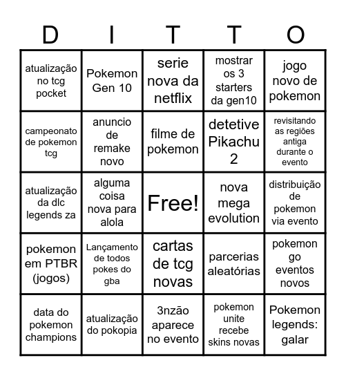 Pokémon Presents Bingo Card