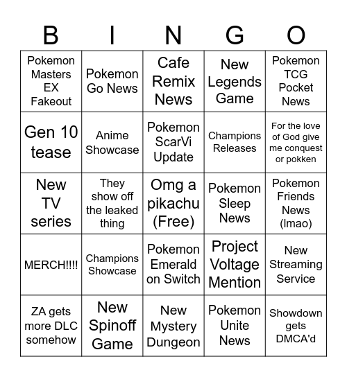 Pokemon Day 2026 Bingo Card