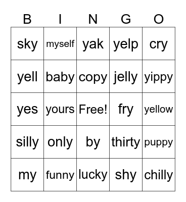 Sounds of y Bingo Card
