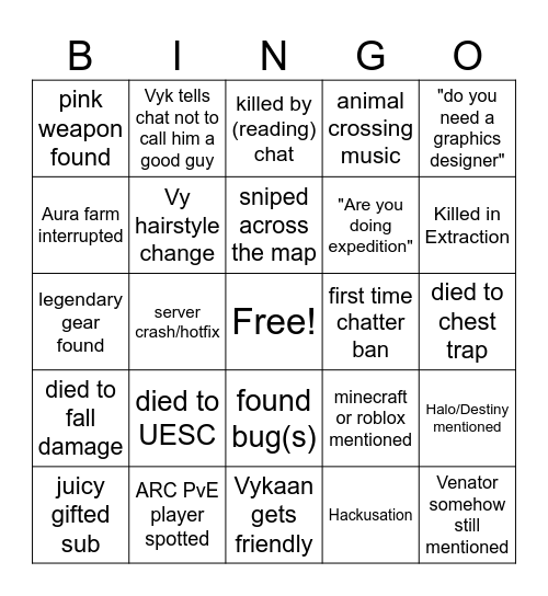 Vykaan Marathon Bingo Card