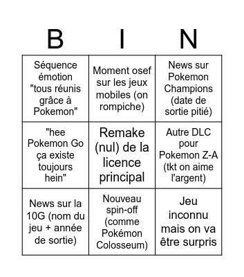 Pokemon Presents Predict Bingo Card