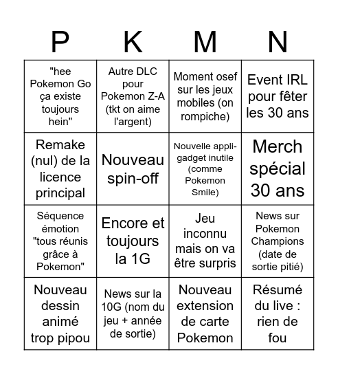 Pokemon Presents Predict Bingo Card