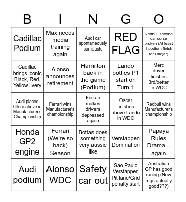 F1 Bingo Card