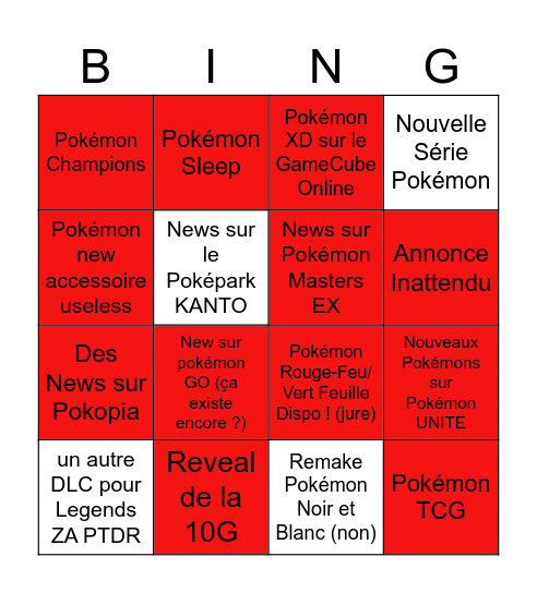 Bingo Pokémon Presents Bingo Card