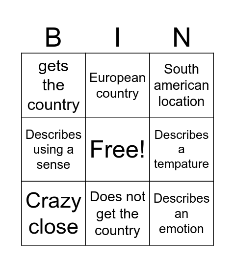 Geo Bingo Card