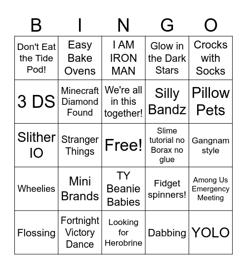 2000s Retro Bingo Card