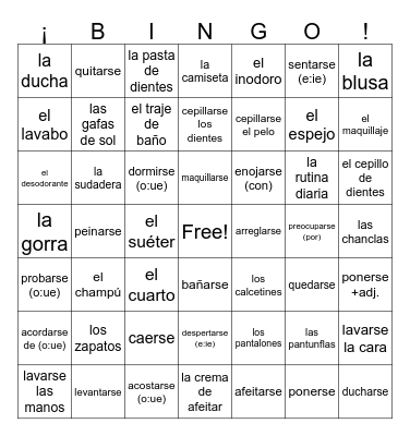 SEN 2 - Vocab Lección 1 Bingo Card