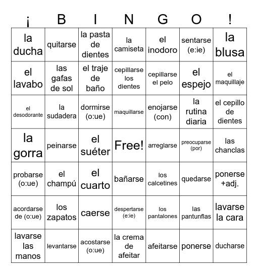 SEN 2 - Vocab Lección 1 Bingo Card