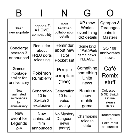 meow or something idk what cool people say raaargh Bingo Card
