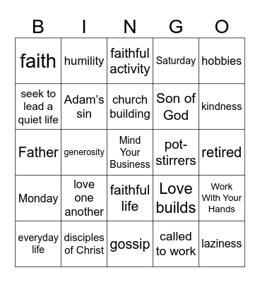Pastor Bingo Card