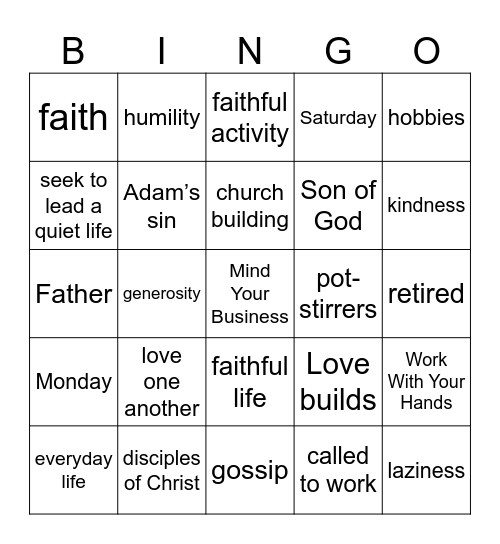 Pastor Bingo Card