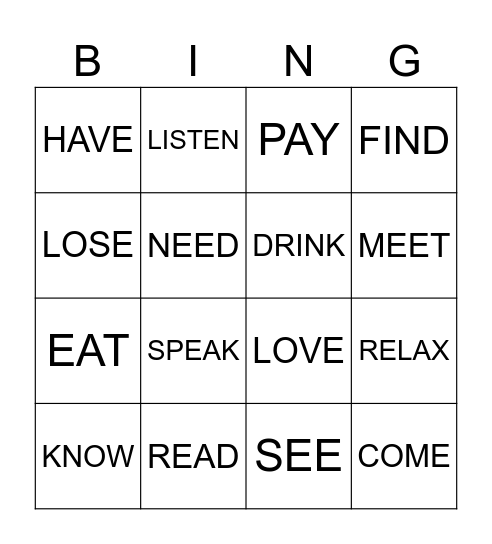 Past Simple Bingo Card