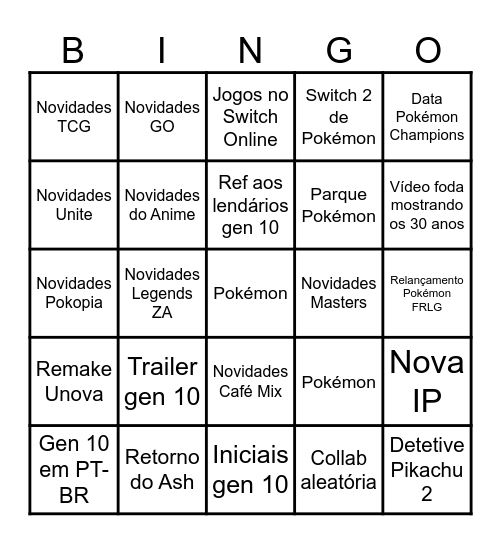 Bingo Pokémon Direct Bingo Card