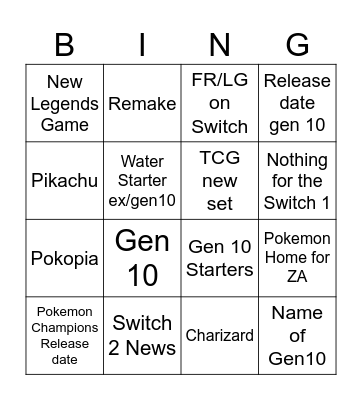 Pokemon Presents Bingo Card