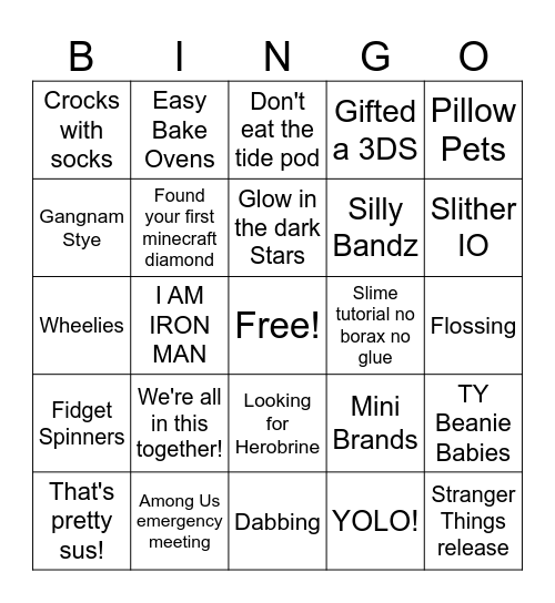 2000s Bingo! Bingo Card