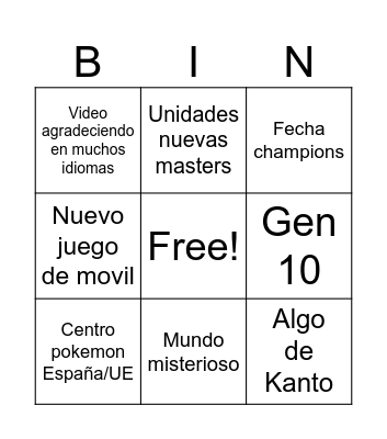 Untitled Bingo Card