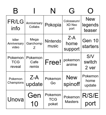 Pokemon Presents 2026 Bingo Card
