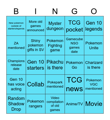 Pokemon Day Direct Bingo Card