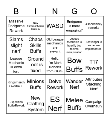 PoE 3.28 Bingo Card