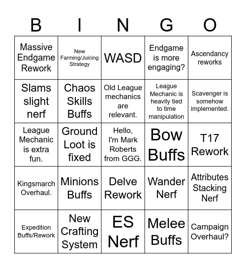 PoE 3.28 Bingo Card