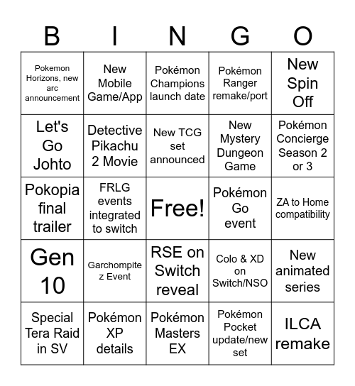 Pokemon Day 2026 Bingo Card