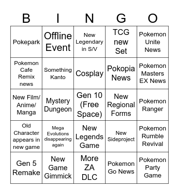 Pokemon Direct Bingo Card