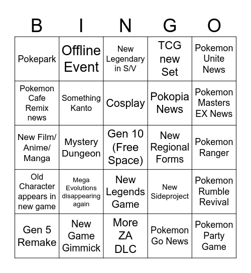 Pokemon Direct Bingo Card