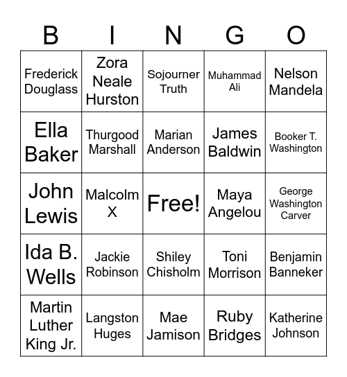 Black History Month Bingo Card