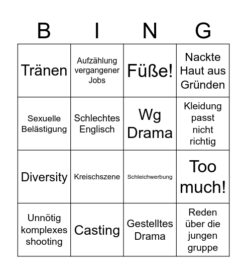 Gntm Bingo Card