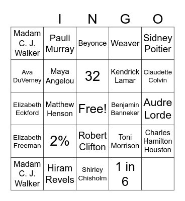 Black history Month BINGO Card