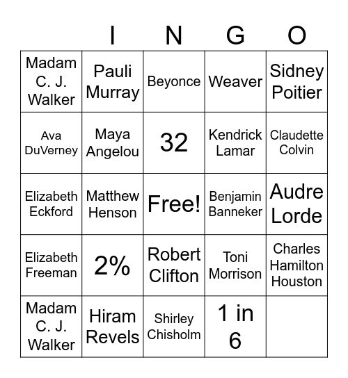 Black history Month BINGO Card