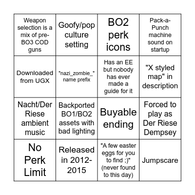 WAW Custom Map Bingo Card