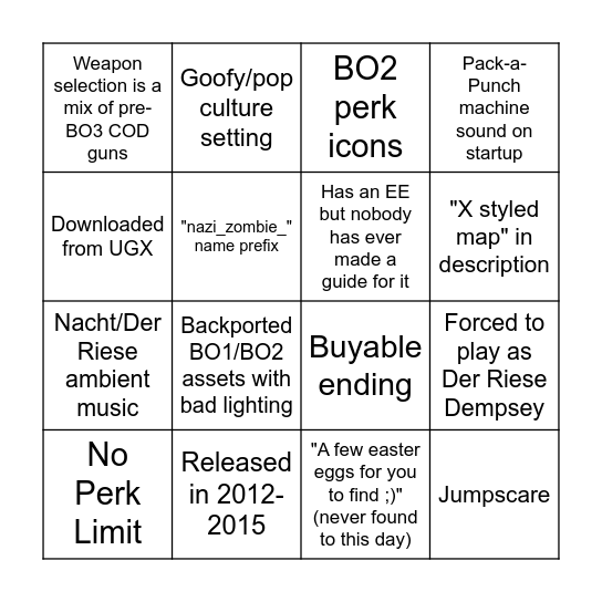 WAW Custom Map Bingo Card
