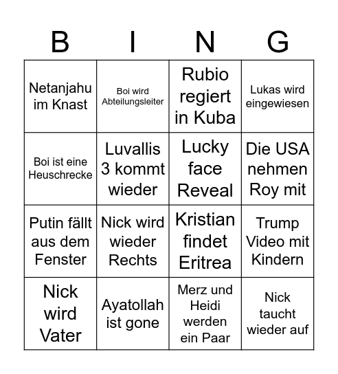 Stuff 2026 Bingo Card