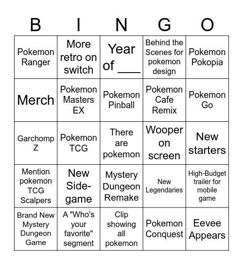 Pokemon 30th Bingo Card