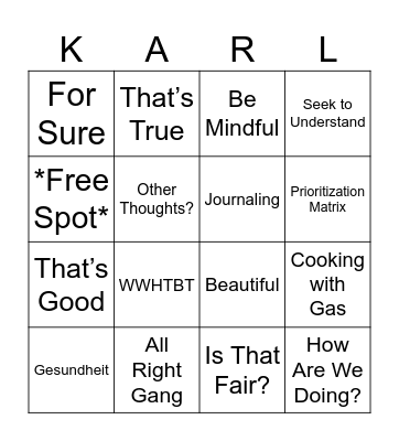 Karl’s Catchphrases Bingo Card