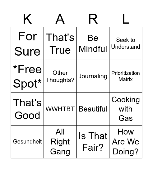 Karl’s Catchphrases Bingo Card