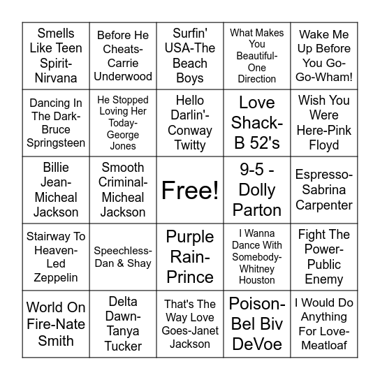All Genre's Bingo Card