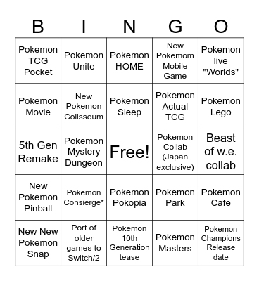 Pokémon Day Bingo Card