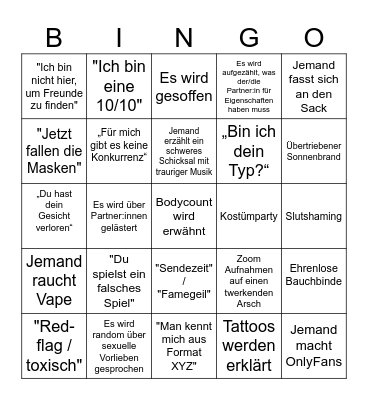 Trash TV Bingo Card