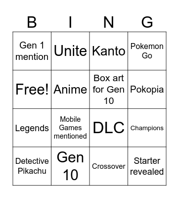 Pokemon Presents Bingo Card