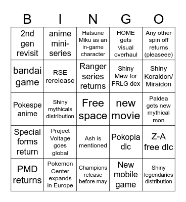 Pokemon 30th anniversary Bingo Card