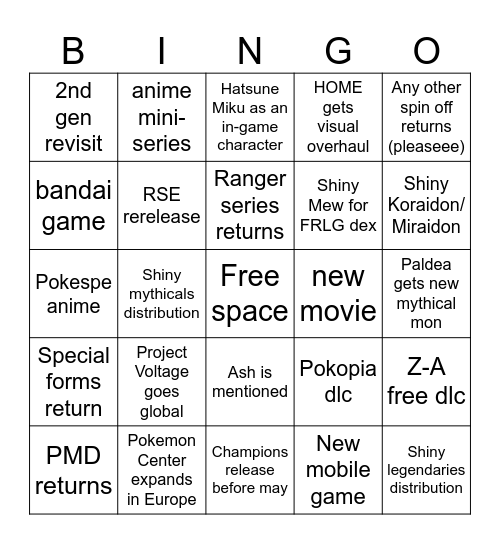 Pokemon 30th anniversary Bingo Card