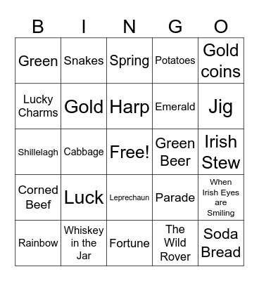 St. Patrick's Day Bingo Card