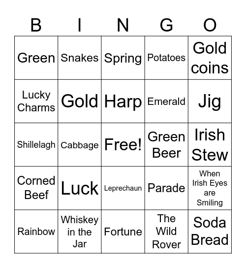 St. Patrick's Day Bingo Card